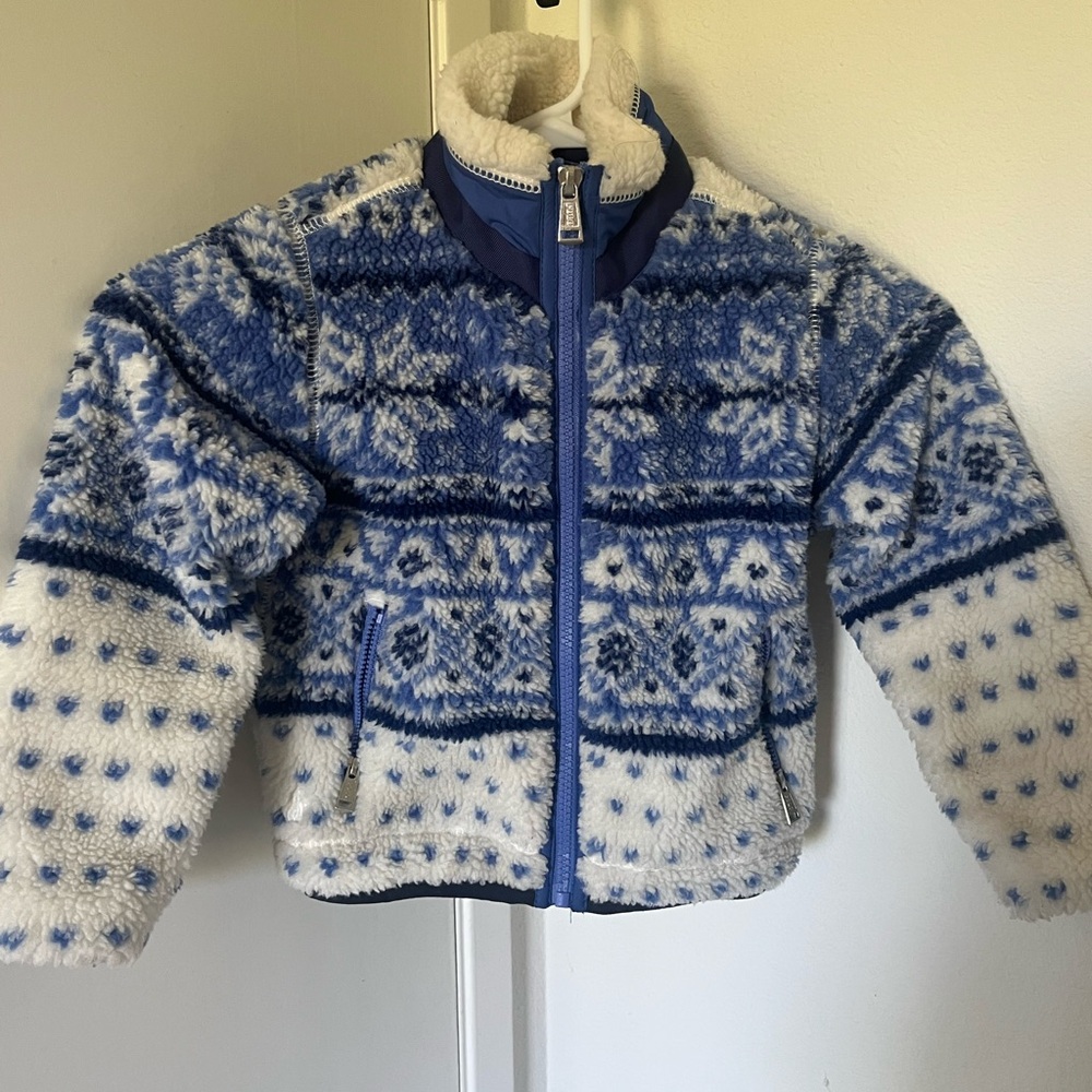 Polo Ralph Lauren Girl’s Blue and White Patterned Fleece Jacket